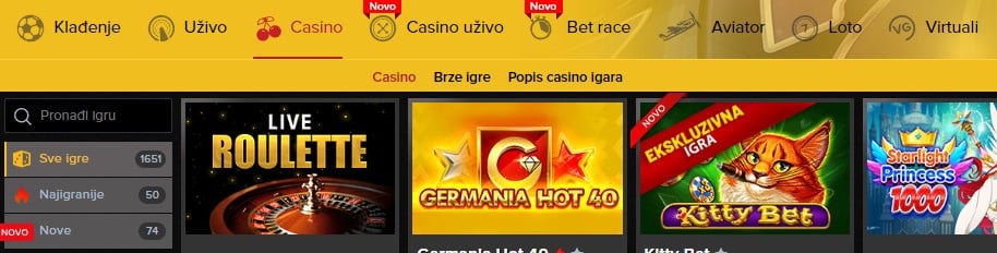 sučelje i navigacija germania casino