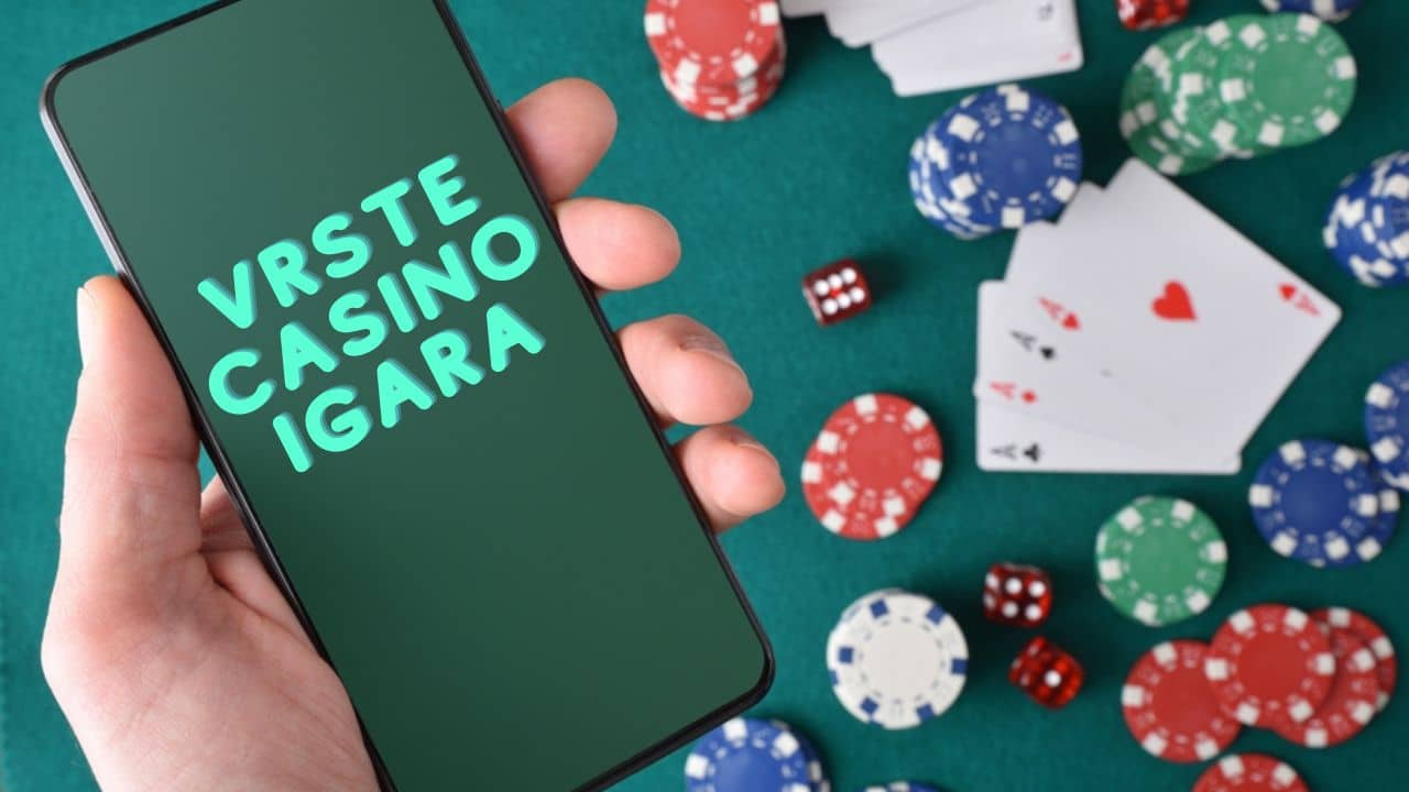 igrač koji drži mobital, a na mobitelu piše "vrste casino igara"